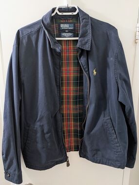 Vintage Polo Ralph Lauren Harrington Jacket Men’s XL Navy Plaid Lined Full Zip